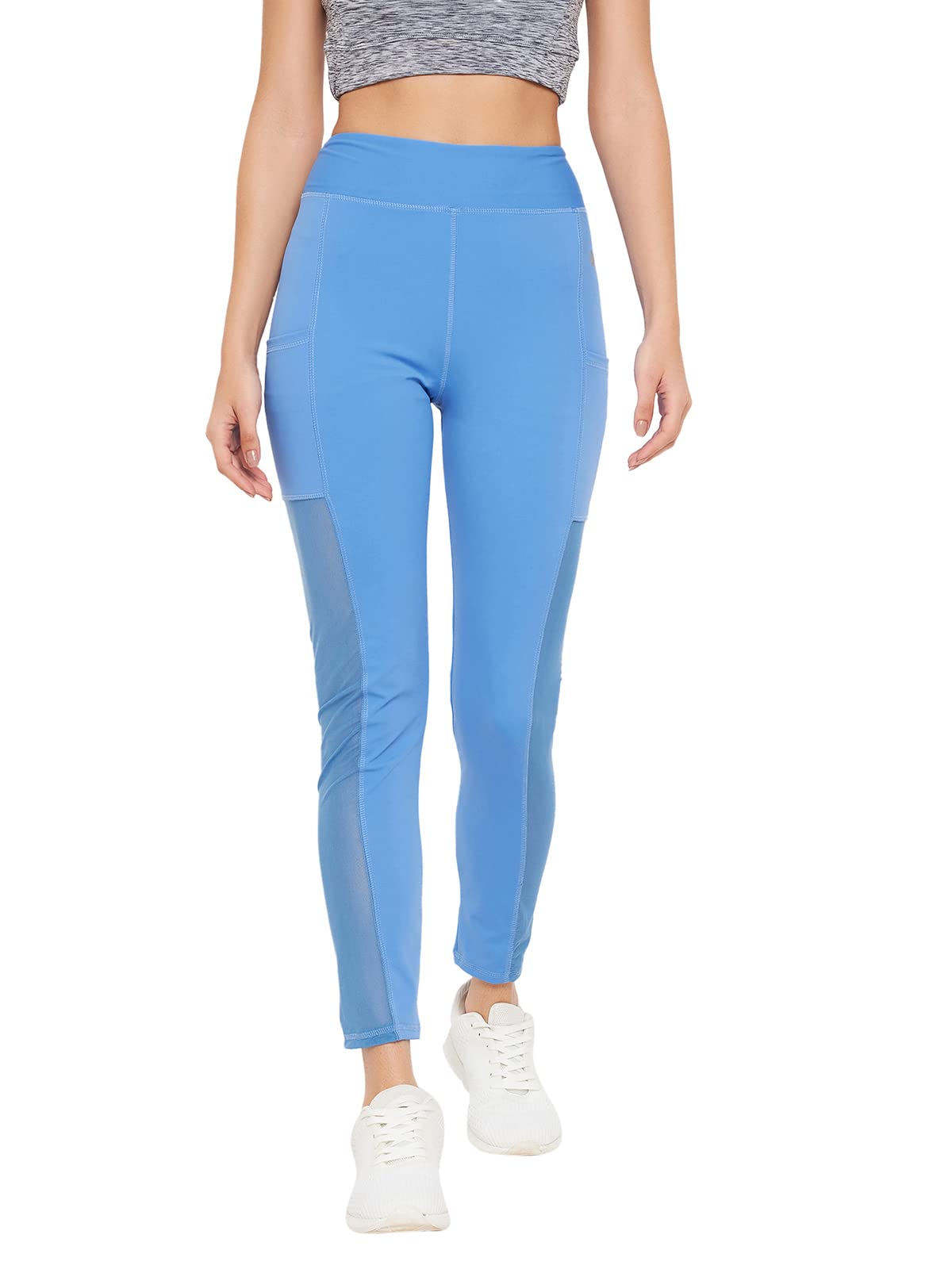 Clovia WomenS Snug Fit Ankle-Length High-Rise Active Tights With Powernet Panels (Ab0043A08_Blue_S)