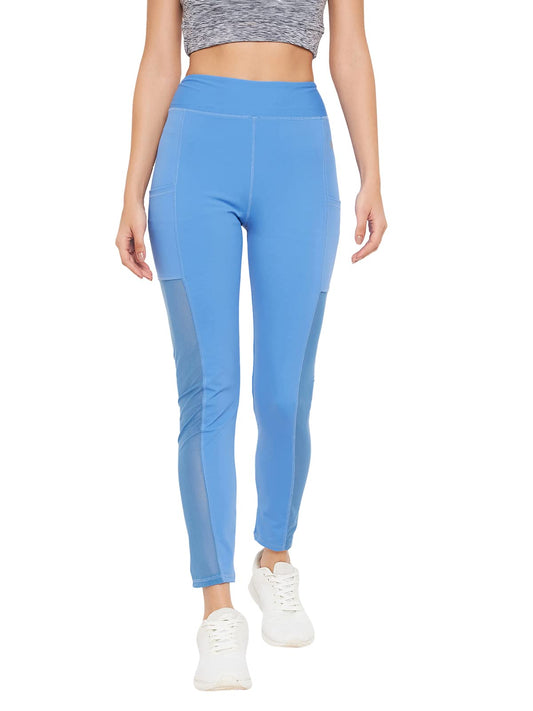 Clovia WomenS Snug Fit Ankle-Length High-Rise Active Tights With Powernet Panels (Ab0043A08_Blue_S)