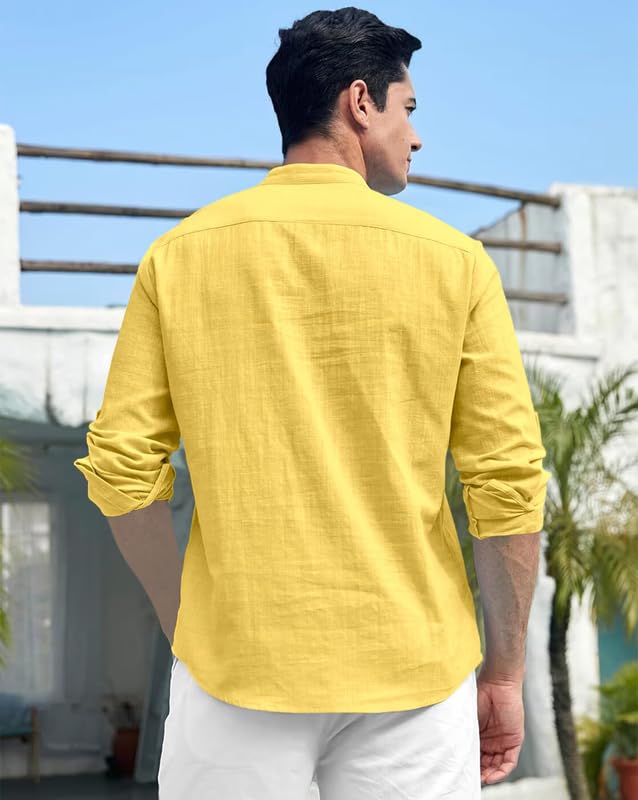 Finivo Fashion MenS Cotton Blend Short Kurta Shirt | Casual Ethnic Wear With Roll-Up Sleeves & Mandarin Collar | Comfortable Fi