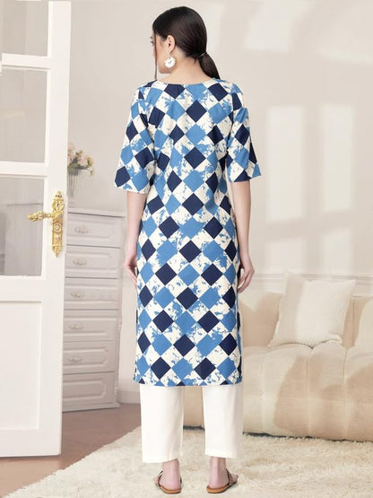 Pinkmint Kurta Set for Women Cotton Printed Straight Kurta with Pant (Pack of 1)