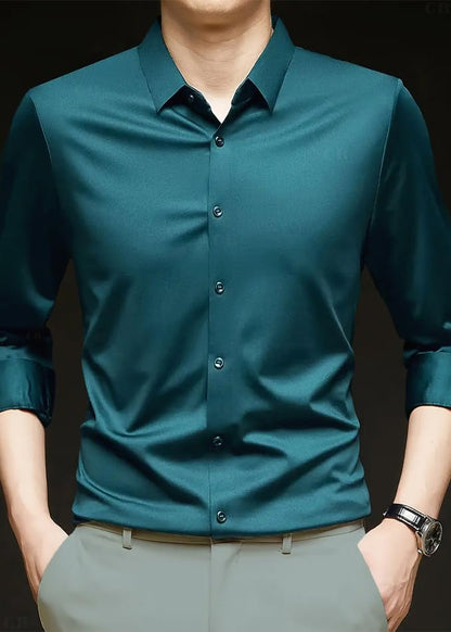 CB-COLEBROOK Mens Silk Satin Dress Shirts for Men Long Sleeve Button Down Shirts Party Prom Wedding Shirt Top (in, Alpha, M, Re