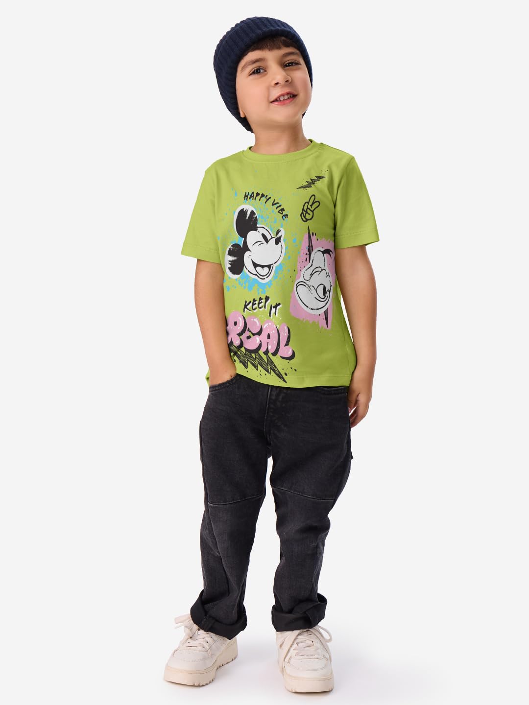 The Souled Store Official Disney: Mickey and Donald Kids and Boys Graphic Printed Regular fit Half Sleeve Cotton Green Color Boy