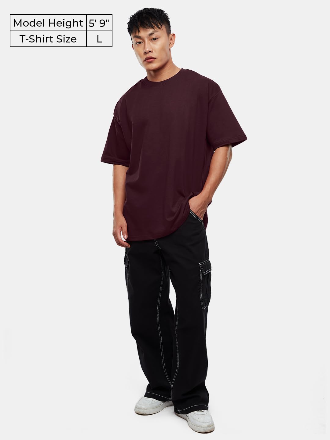 The Souled Store Solids: Pomogranate Men and Boys Oversized Fit Half Sleeve Cotton Maroon Color Men Oversized T-Shirts