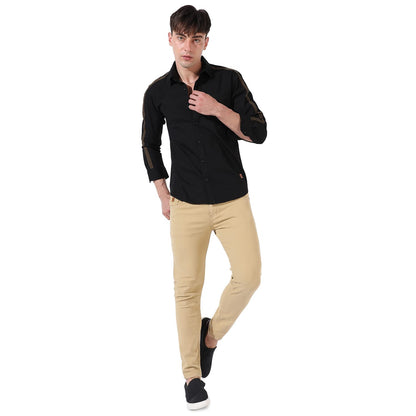 Campus Sutra Mens Solid Black Button Up Collared Shirt for Casual Wear | Shirt Crafted with Regular Sleeve, Comfort Fit & High-