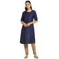 Fabindia Women Silk Straight Slim Fit Knee Length Kurta Viscose_ Navy Blue