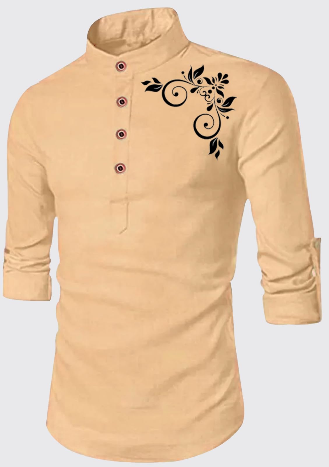 Deelmo Full Sleeve Short Kurta Shirt With A Trendy Mandarin Collar Crafted From A Premium Cotton Blend For Comfort Ideal For Men
