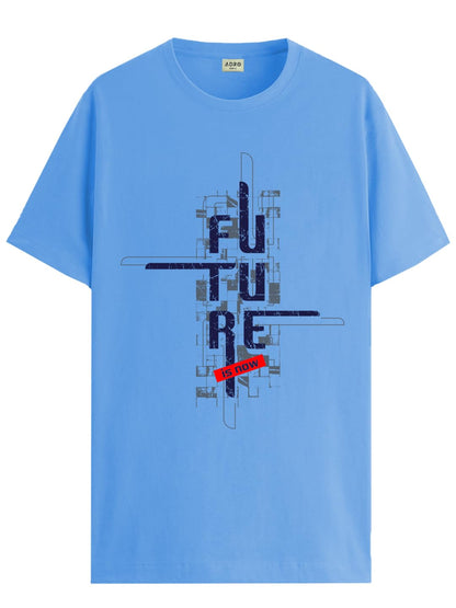 ADRO Men's Graphic Printed 100% Cotton T-Shirt - Regular Fit, Printed T-Shirts for Men (RN24-FTR-SK_Sky Blue)