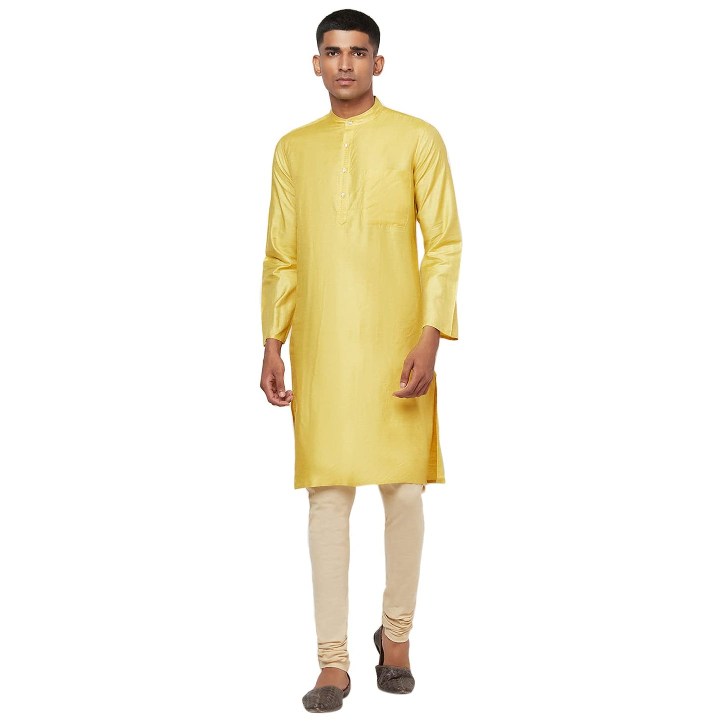 Fabindia Men Tussar Spun Long Kurta Silk_Xs Yellow