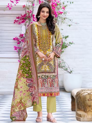 Varanga Women Ethnic Floral Mirror Embroidered Pakistani Kurta With Trouser & Dupatta