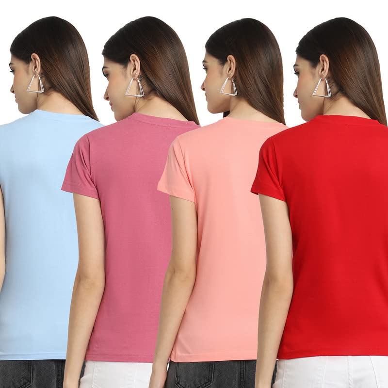 Preneum Womens Cotton Regular Fit Latest Graphic Stylish Printed Short Sleeves Casual T-Shirt || Trendy & Latest Style (Pack 4)