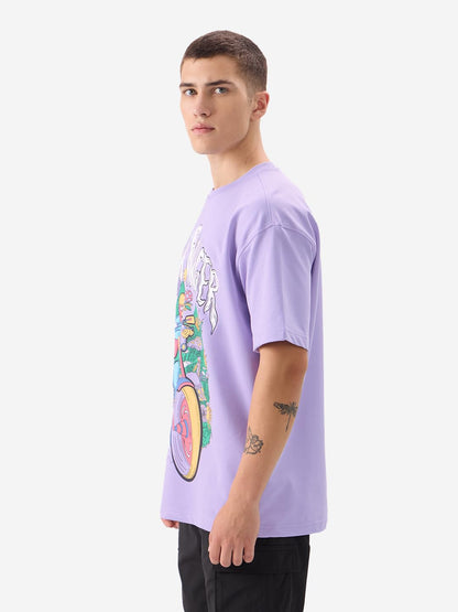 The Souled Store High Ranger Men and Boys Short Sleeve Round Neck Purple Graphic Printed Cotton Oversized T-Shirts