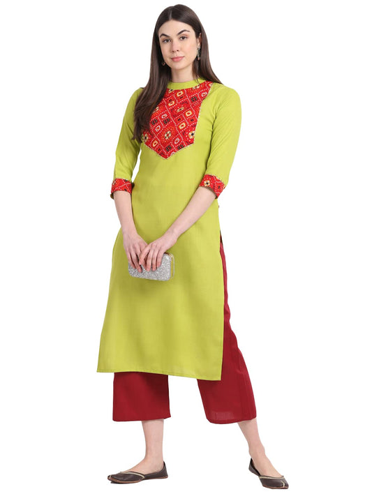 Gosriki WomenS Cotton Blend Straight Kurta With Palazzo (Puchi-Green_Xxl-Go_Green_Xx-Large)