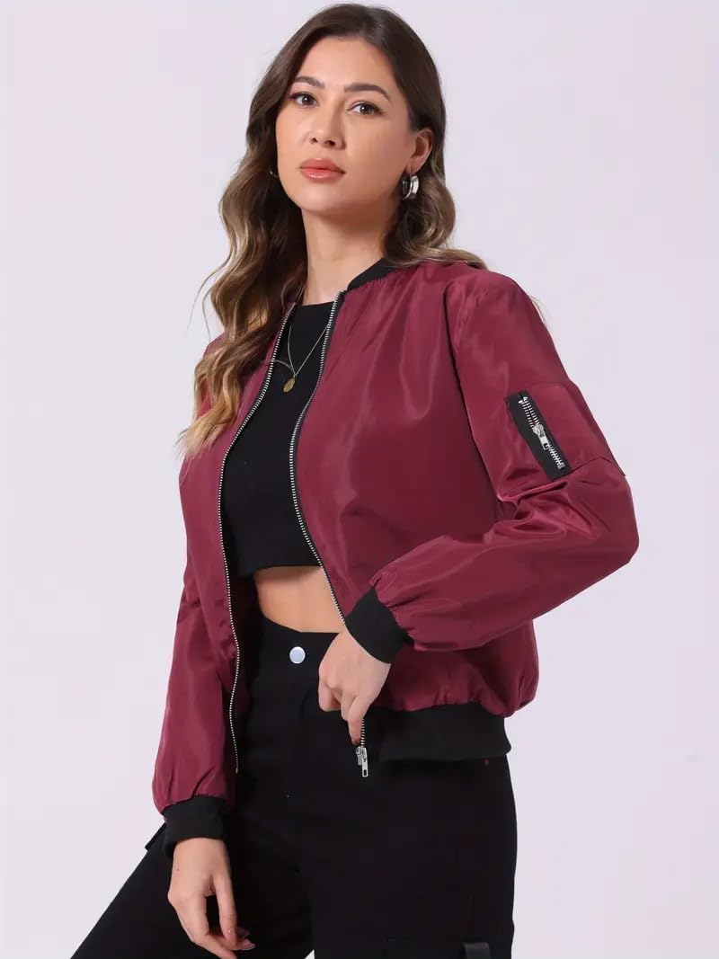 TAGAS Womens Solid Bomber Jacket  Lightweight Zip-Up Stylish Casual Wear  Full Sleeve Windcheater for Girls & Women