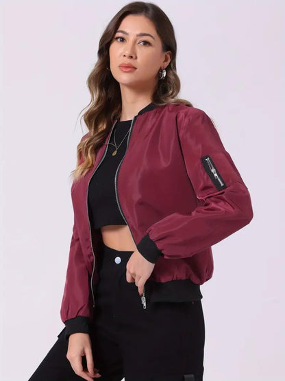 TAGAS Womens Solid Bomber Jacket  Lightweight Zip-Up Stylish Casual Wear  Full Sleeve Windcheater for Girls & Women