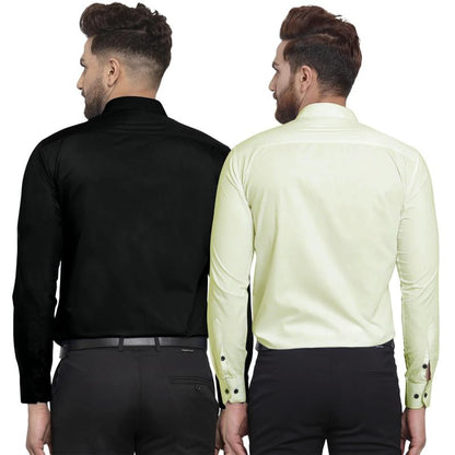 Pinkmint Mens Cotton Soild Full Sleeve Spread Collar Casual Combo Formal Shirt