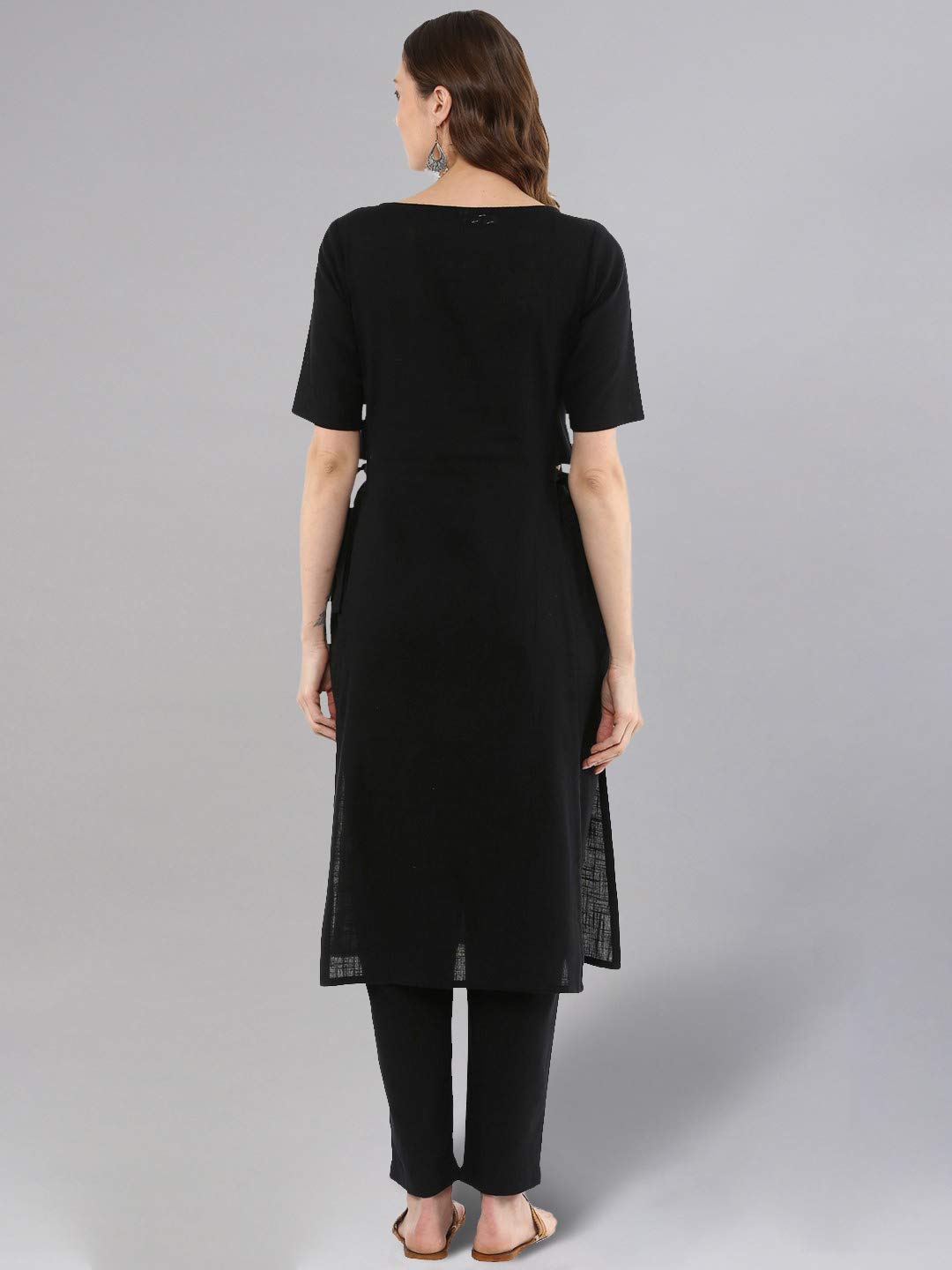 Idalia Rayon Solid Straight Black Kurta Set For Women Round V Neck Designer Kurta With Pant