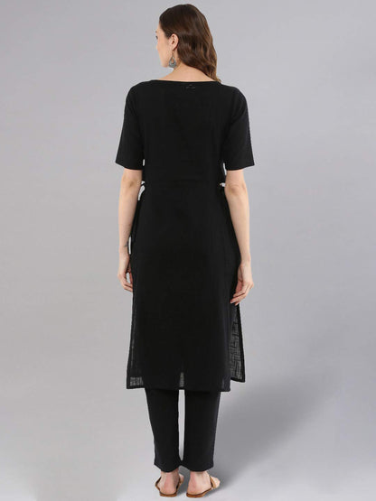 Idalia Rayon Solid Straight Black Kurta Set For Women Round V Neck Designer Kurta With Pant