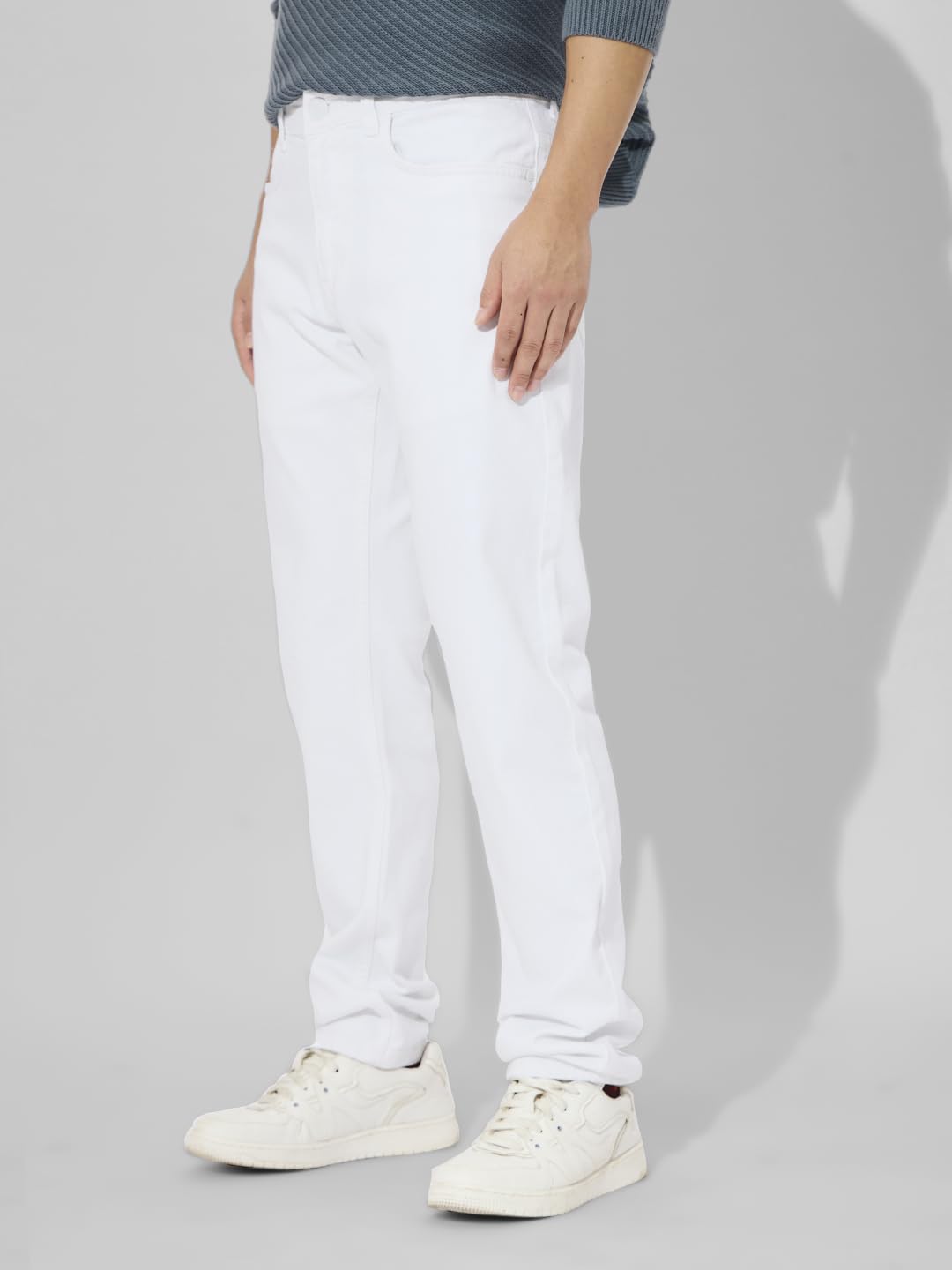 The Souled Store DenimOriginals: Ivory Men and Boys Buttoned Solid Cotton Blend Classic Fit Jeans