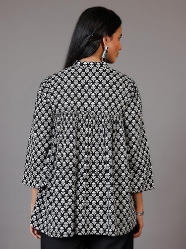 Libas WomenS Cotton Printed A-Line Kurtis (29065_Black
