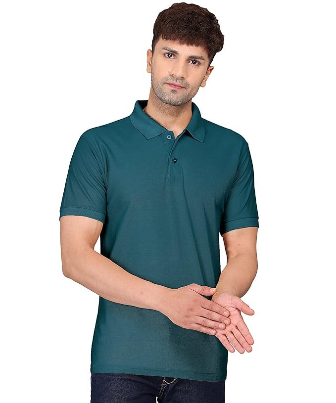 Baghadbillo MenS Regular Fit Solid Polo Half Sleeve T-Shirt Teal