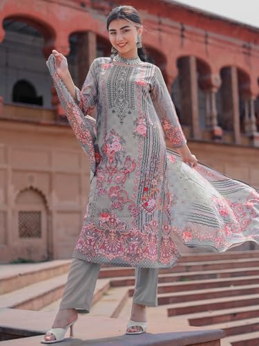 Libas Womens Printed Silk Blend Pakistani Kurta With Trousers And Dupatta