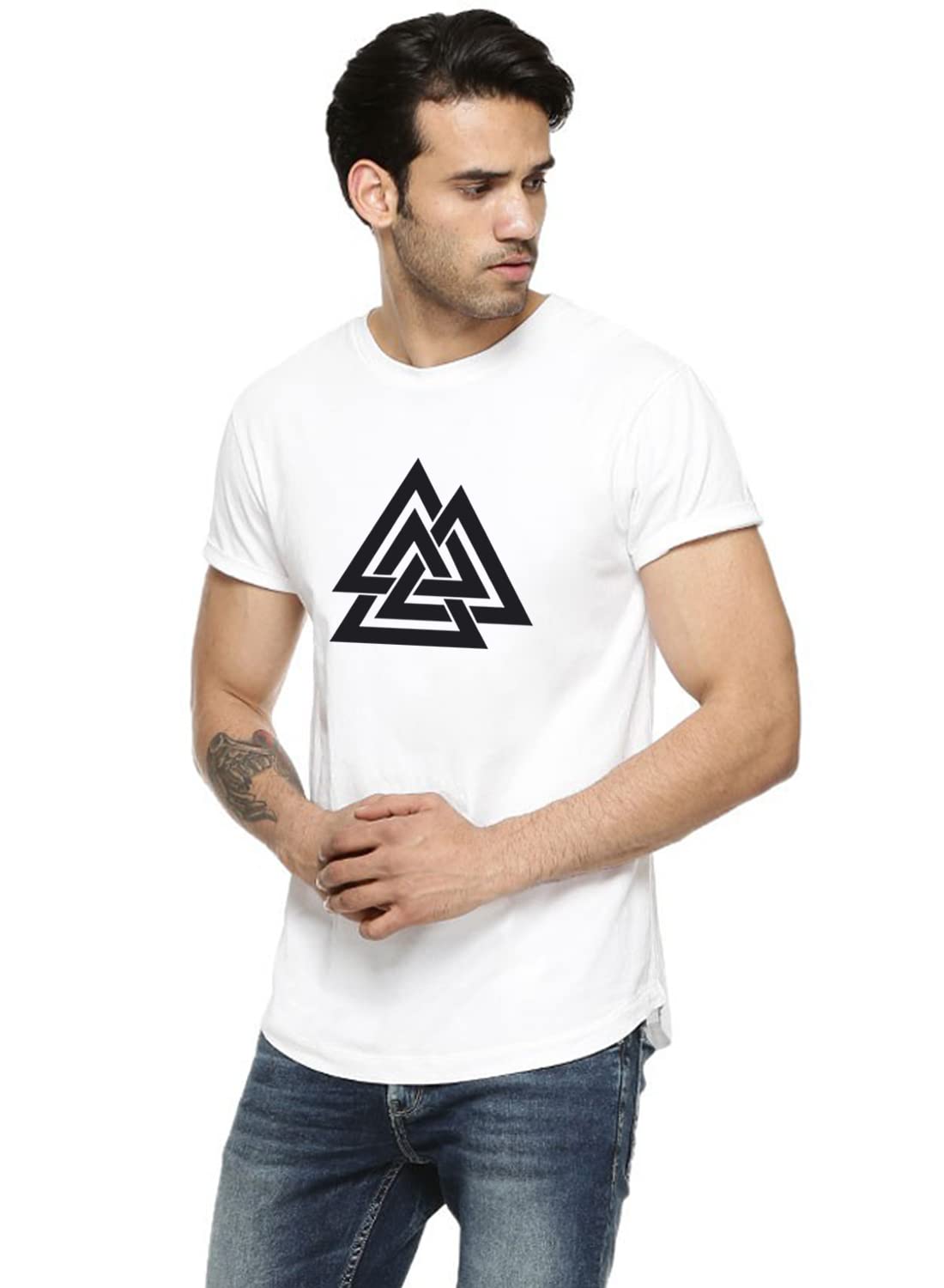 ADRO Triangle Mens Printed T-Shirt (RNR-M-TKT-WH_White)