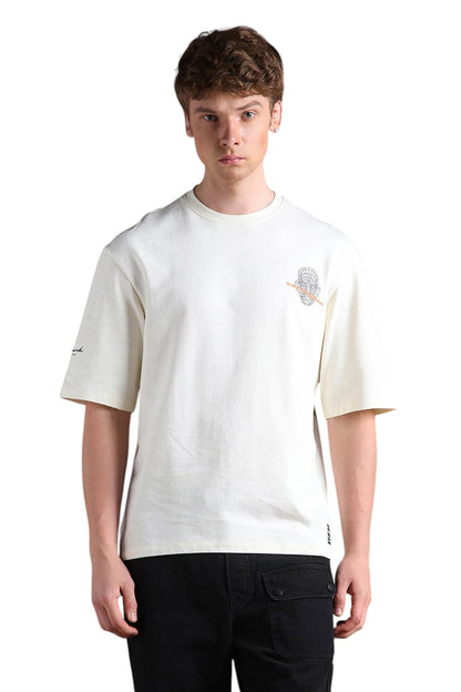Hubberholme Men Printed Oversized Round Neck Half Sleeves Tshirts 33 Off-White
