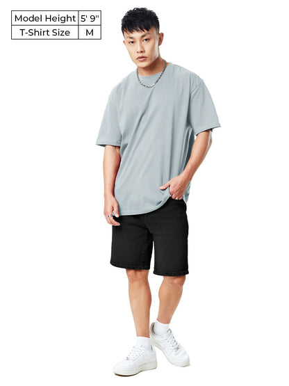 The Souled Store Men Pearl Grey Solid Oversized T Shirts for Men Baggy Off-Shoulder Loose Fit Relaxed Drop Shoulder Half Sleeve
