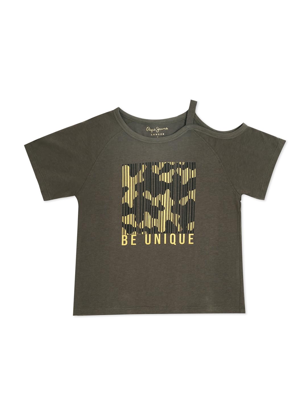 Pepe Jeans Girls Corrine Cold Shoulder T-Shirt, Olive,4