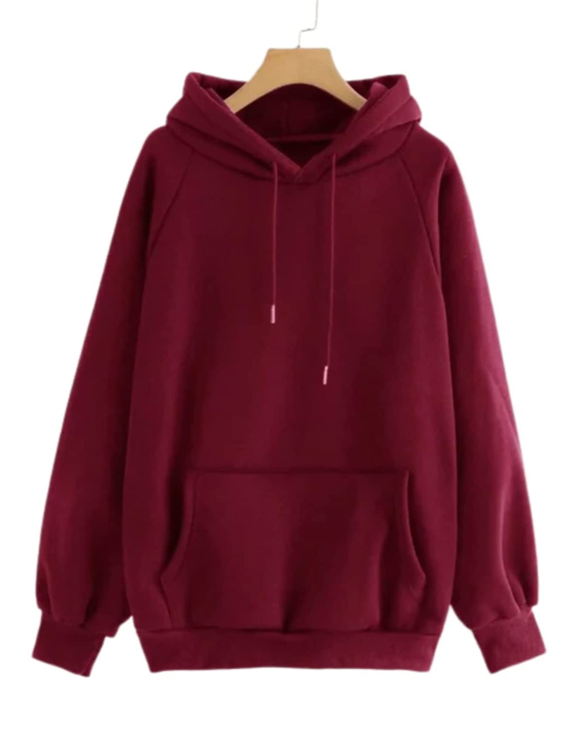 Juneberry Cotton Fleece Maroon Hooded Sweatshirt For Women/Girls
