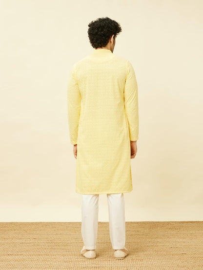 Manyavar Mens Yellow Blended Cotton Kurta Pyjama Set