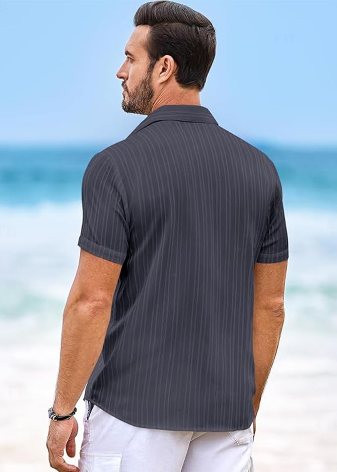 CB-COLEBROOK Mens Casual Button Down Soft Linen Shirts Short Sleeve Textured Summer Beach Shirts for Men (in, Alpha, XL, Regula