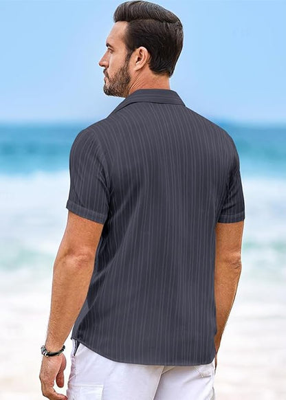 CB-COLEBROOK Mens Casual Button Down Soft Linen Shirts Short Sleeve Textured Summer Beach Shirts for Men (in, Alpha, XL, Regula
