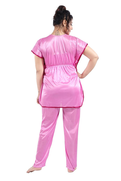 Fabme WomenS Satin Pink Kaftan Top & Pyjama Set