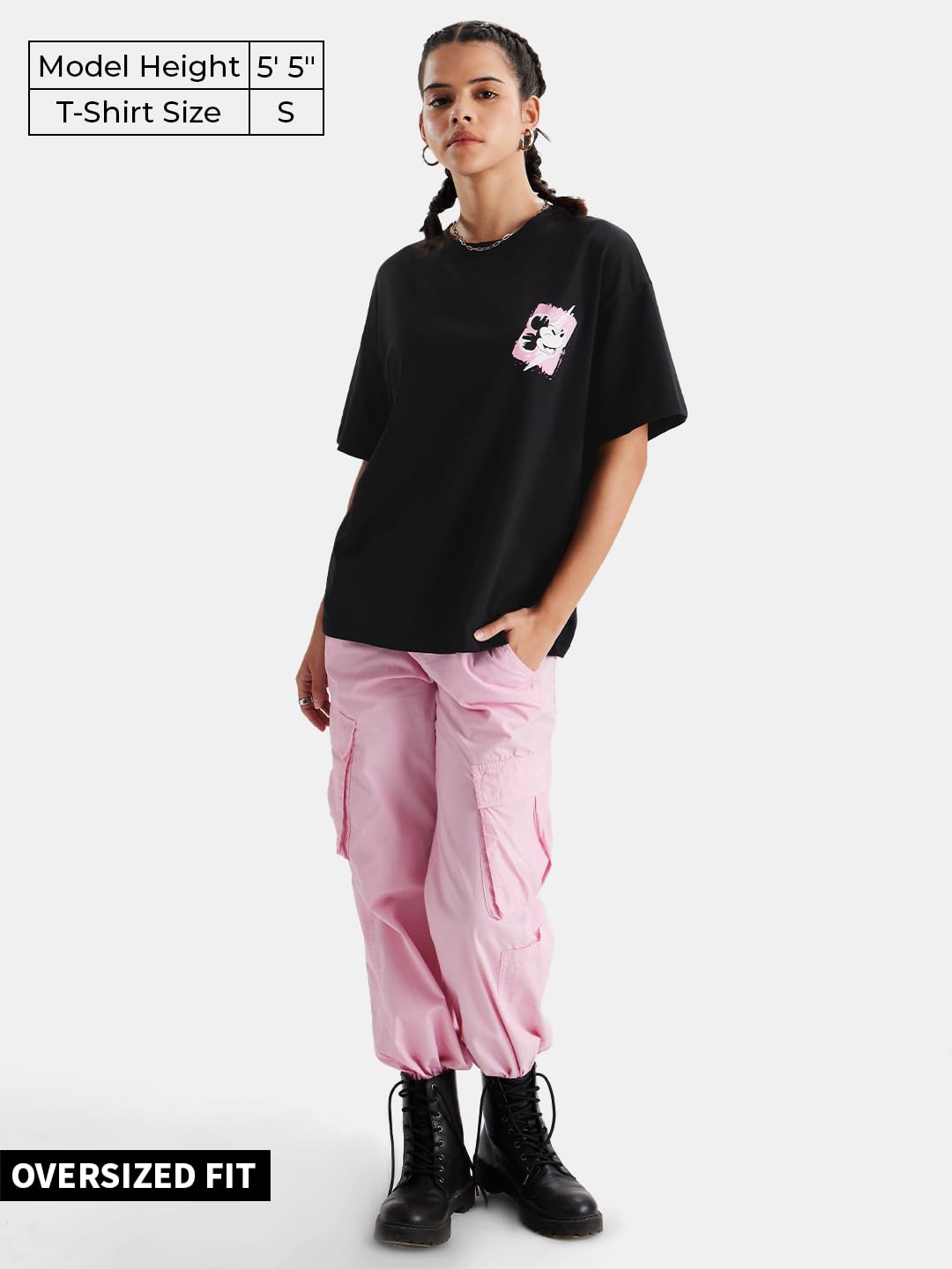 The Souled Store Official Mickey Mouse: Graffiti Women and Girl Short Sleeve Round Neck Oversized Fit T-Shirts Black