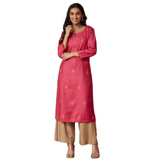 Fabindia Women's Viscose Silk Embroidered Regular Kurta