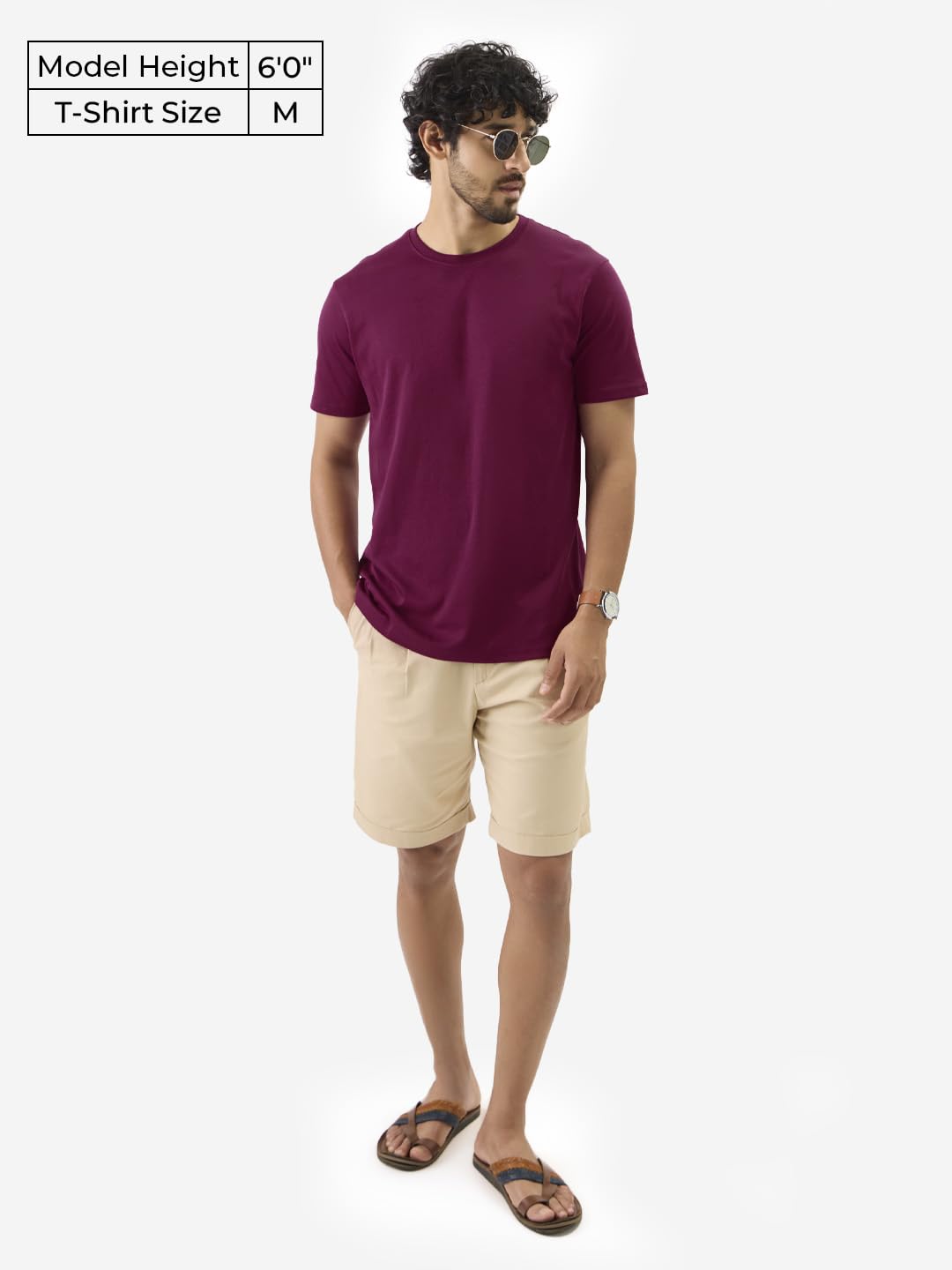 The Souled Store Wine Red Men and Boys Short Sleeve Round Neck Solids Regular Fit Cotton Supima T-Shirts