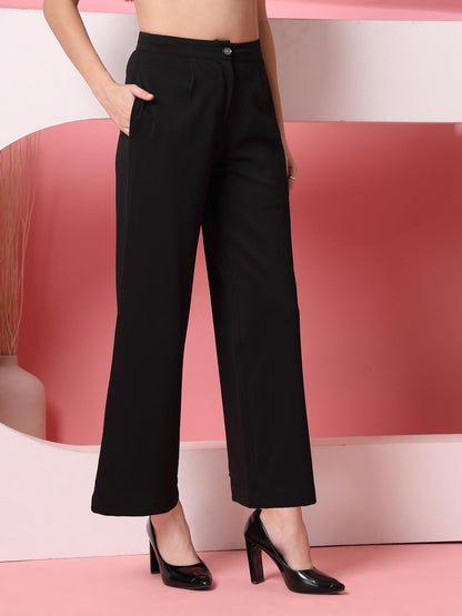 OOMPH! Womens Straight Fit Mid Rise Korean Trousers|Trouser Pants for Women|Elegant Workwear for Office, College & Events|Trous