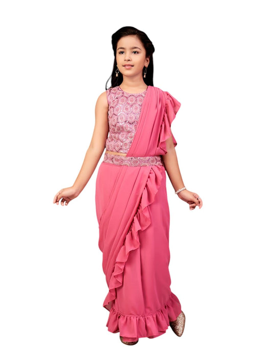 Aarika Girls Ethnic Wear Pink Colour Sequin Embroidery Georgette Lehenga Choli Set With Attached Dupatta-4-13 Years (LCH-SHM-501