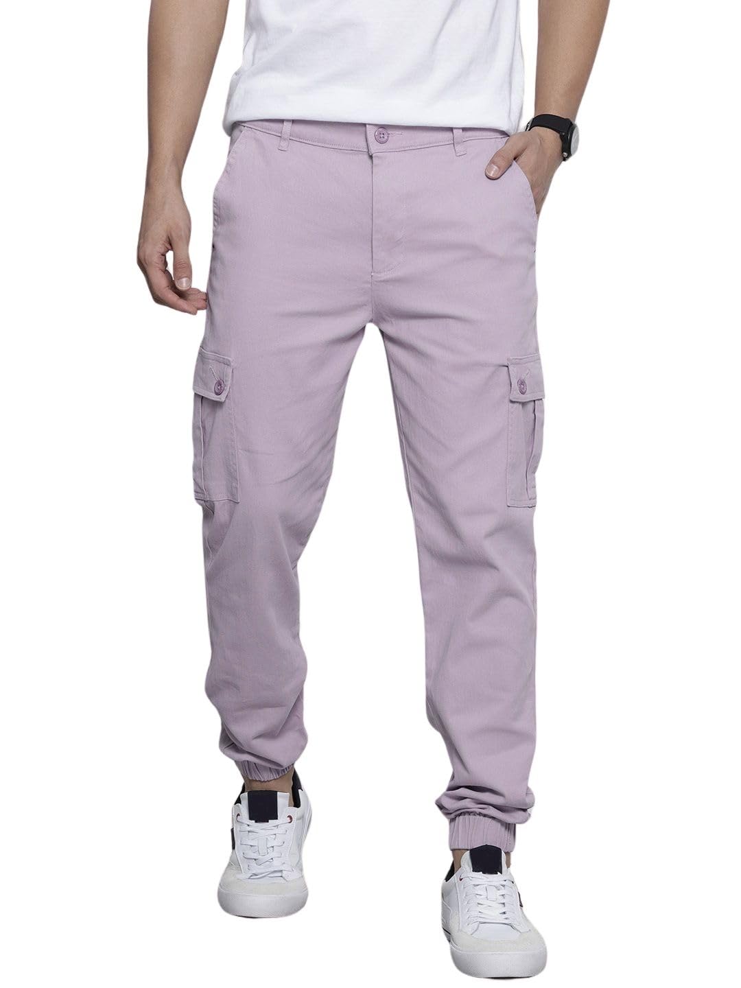 The Indian Garage Co Men Slim Fit Solid Mid-Rise Stretchable Cuffed Cargos