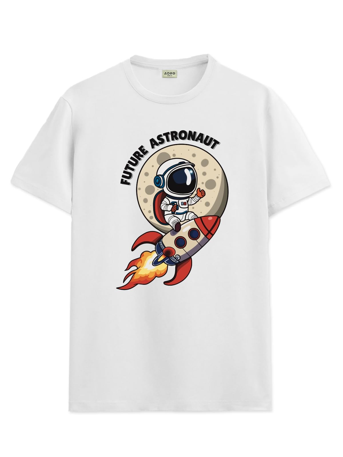 ADRO T Shirts for Boys & Girls | Astronaut Printed T-Shirt | Ages 3-14 | 100% Cotton Round Neck Tshirt for Boys |KRN-L2-ASTRO-WH