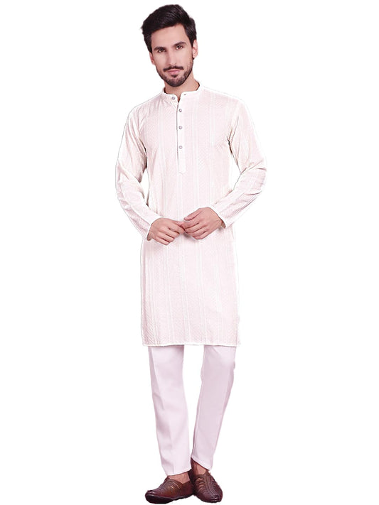 Jompers Mens Sequins Chikankari Embroidered Kurta Pyjama Set
