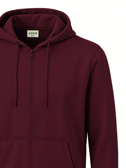 ADRO Mens Cotton Neck Hooded Sweatshirt (ZH24-PLN-MR_Maroon