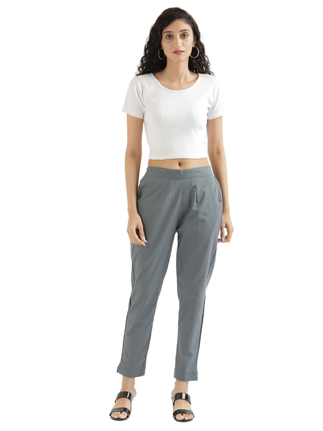Digital Shopee Women Cotton Pant Stretchable Regular Slim Fit Trouser | Pocket Pants For Office | Cotton Casual Pant For WomenS