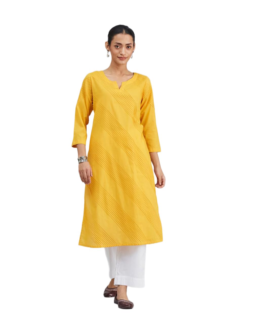Fabindia Mustard Cotton Calf Length Kurta