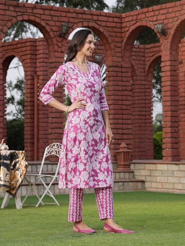 Stylum Womens Floral Printed Cotton Straight Kurta Pant Set