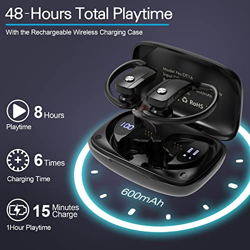 Caymuller Wireless Earbuds Bluetooth Headphones 48Hrs Play Back Sports Earphones With Led Display Built In Mic Deep Bass Stereo