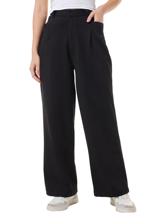 Bewakoof Womens Solid Regular Fit Cotton Lycra Blend Korean Pants_629217_Black_30