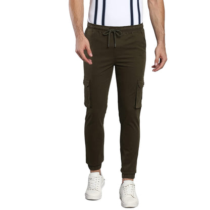 Dennis Lingo Solid Cotton Mens Casual Cargo Pant, Tapered Fit, Mid Rise, Ankle Length, Multi-Pocket Drawstring Stretchable Carg