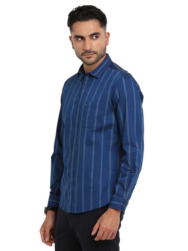 Turtle Men 100% Cotton Blue Striped Slim Fit Casual Shirt